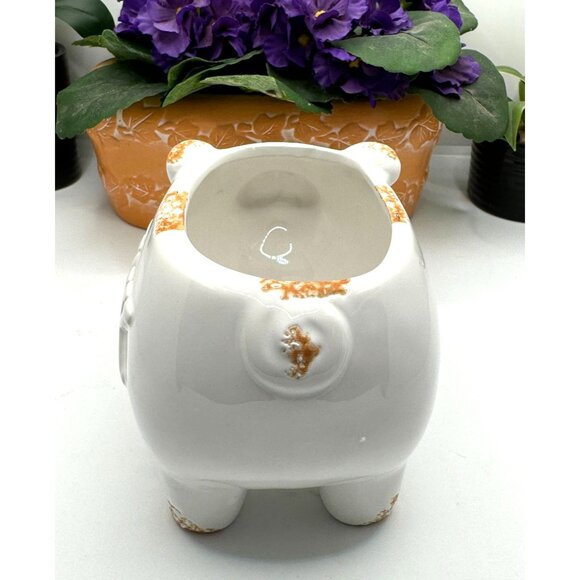 Vintage Ceramic Pig Planter With OINK Text - White & Distressed Orange - Picture 4 of 12
